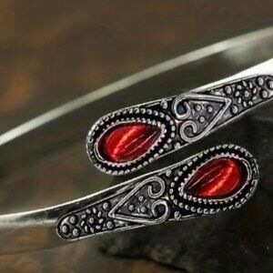 Cross-border Inlaid Dark Pink Agate Bracelet American Retro Adjustable Bracelet